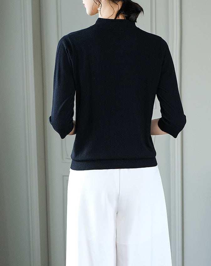3/4 Sleeve Cheongsam Top Chinese Style Knit Shirt