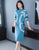Stehkragen Langarm Chinesischer Stil A-Linie Strickkleid Pullover Kleid