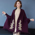 Cheongsam Matched Floral Appliques Knit Shawl Cape Jacket