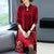 Vestido y abrigo de punto estilo chino con bordado floral Traje de dos piezas