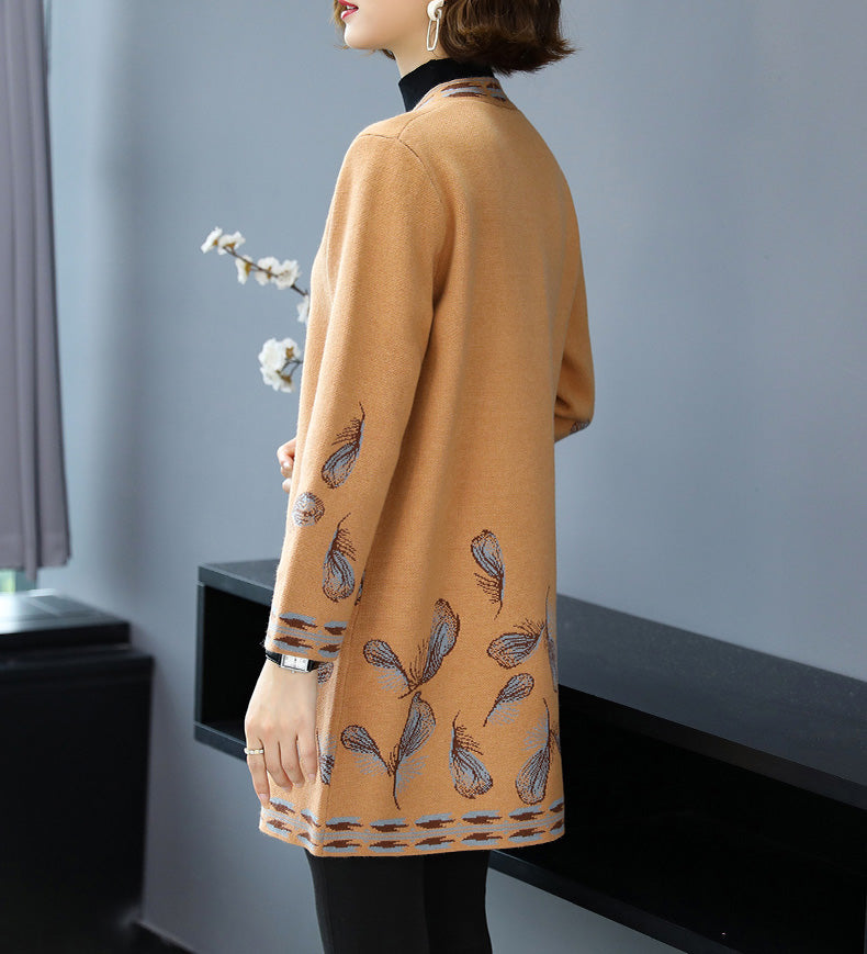 Floral Embroidery Chinese Style Knit Mother Coat Long Shawl