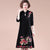 Floral Embroidery Long Sleeve Knee Length Modern Cheongsam A-line Knit Dress