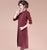 Perline di perforazione a caldo Lunghezza al ginocchio Abito in maglia a trapezio moderno Cheongsam Abito a due pezzi