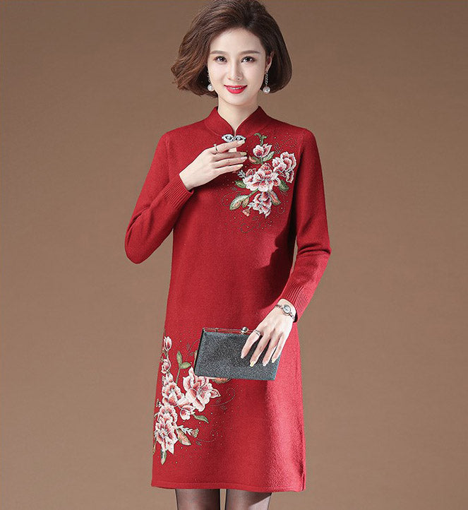 Vestido de punto de una línea de Cheongsam moderno con cuello