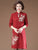 Abito in maglia a trapezio moderno cheongsam con ricamo floreale alla coreana con collo alla coreana