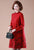 Round Collar Long Sleeve Knee Length A-line Floral Knit Dress with Pocket