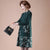 Round Collar Long Sleeve Knee Length A-line Floral Knit Dress with Pocket