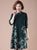 Round Collar Long Sleeve Knee Length A-line Floral Knit Dress with Pocket