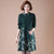 Round Collar Long Sleeve Knee Length A-line Floral Knit Dress with Pocket