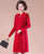 Key Hole Neck Long Sleeve Knee Length A-line Floral Knit Dress