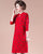 Key Hole Neck Long Sleeve Knee Length A-line Floral Knit Dress