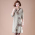 Neckerchief Collar Long Sleeve Knee Length A-line Floral Knit Dress