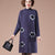 Round Collar Long Sleeve Knee Length Floral A-line Knit Dress