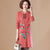 Floral Embroidery Long Sleeve Knee Length A-line Knit Dress Mother Dress