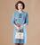 Floral Embroidery Long Sleeve Knee Length A-line Knit Dress Mother Dress