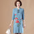 Floral Embroidery Long Sleeve Knee Length A-line Knit Dress Mother Dress