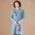 Floral Embroidery Key Hole Neck Long Sleeve Knee Length A-line Knit Dress