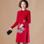 Floral Embroidery Long Sleeve Knee Length A-line Knit Dress