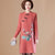 Floral Embroidery Long Sleeve Knee Length A-line Knit Dress