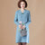 V Neck Floral Embroidery Long Sleeve Knee Length A-line Knit Dress