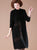Floral Embroidery Long Sleeve Knee Length A-line Knit Dress with Pocket