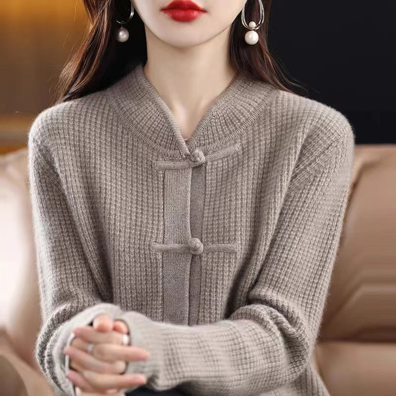 Gilet in maglia di lana orientale da donna con apertura frontale a rig –  IDREAMMART