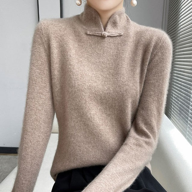 Chinese Qipao Collar Wool Knit Sweater for Stylish Winter