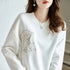 Embroidered Stand Collar Sweatshirt with Button Closure Casual Loose Fit