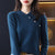 Vintage Button-up Mock Neck Knit Chinese-style Loose-fit Slimming Pullover