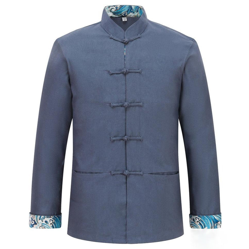 Signature Cotton Chinese Style Kung Fu Coat with Brocade Turned Cuff