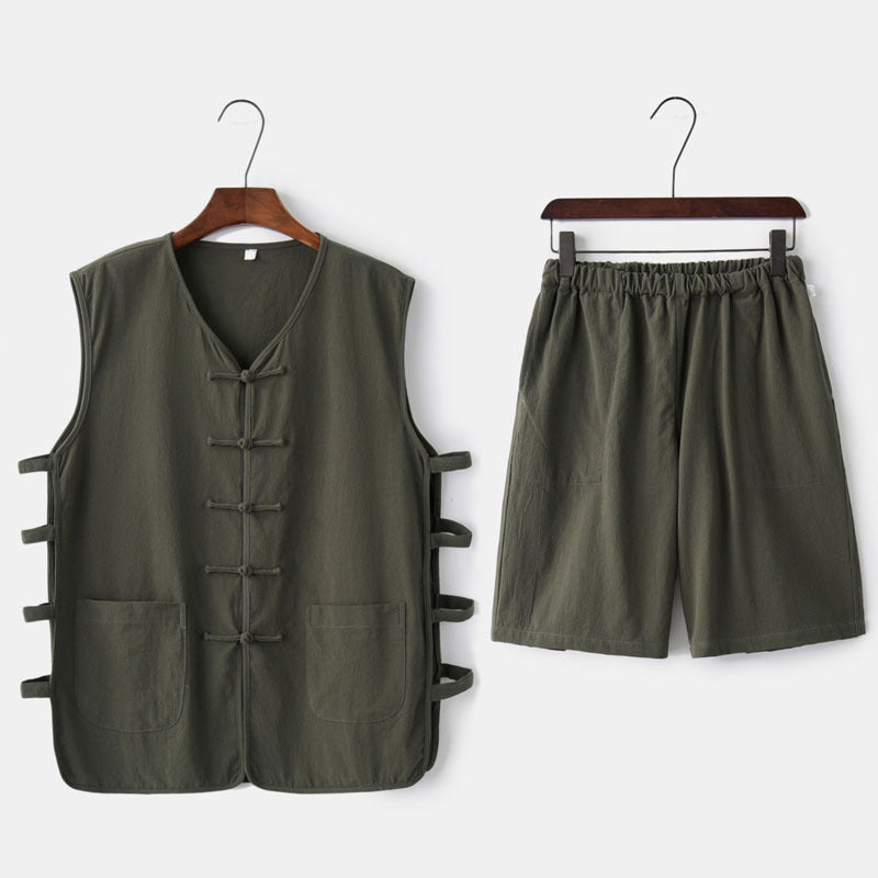 Waistcoat Top with Short Pants Chinese Style Kung Fu Suit