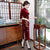 Key Hole Neck Velvet Cheongsam Mother Dress with Floral Embroidery & Appliques