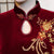 Key Hole Neck Velvet Cheongsam Mother Dress with Floral Embroidery & Appliques