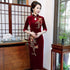 Key Hole Neck Velvet Cheongsam Mother Dress with Floral Embroidery & Appliques