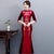 Floral Embroidery Brocade & Velvet Cheongsam Mother Dress