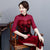 Floral Embroidery Loose Peplum Velvet Cheongsam Mother Dress