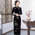 Abito da mamma in stile cinese cheongsam in velluto floreale a maniche lunghe