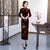 Abito da mamma in stile cinese cheongsam in velluto floreale a maniche lunghe
