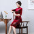 Knee Length Half Sleeve Floral Embroidery Velvet Cheongsam Mother Dress