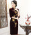 Key Hole Neck Floral Appliques Velvet Cheongsam Mother Dress