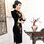 Key Hole Neck Floral Appliques Velvet Cheongsam Mother Dress