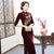 Vestido chino cheongsam de terciopelo de cuerpo entero con abalorios a mano con mangas 3/4