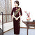 3/4 Sleeve Hand-Beading Full Length Velvet Cheongsam Chinese Dress