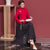 Traje de mujer de estilo chino con falda de bordado floral superior Cheongsam de pana