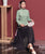 Traje de mujer de estilo chino con falda de bordado floral superior Cheongsam de pana