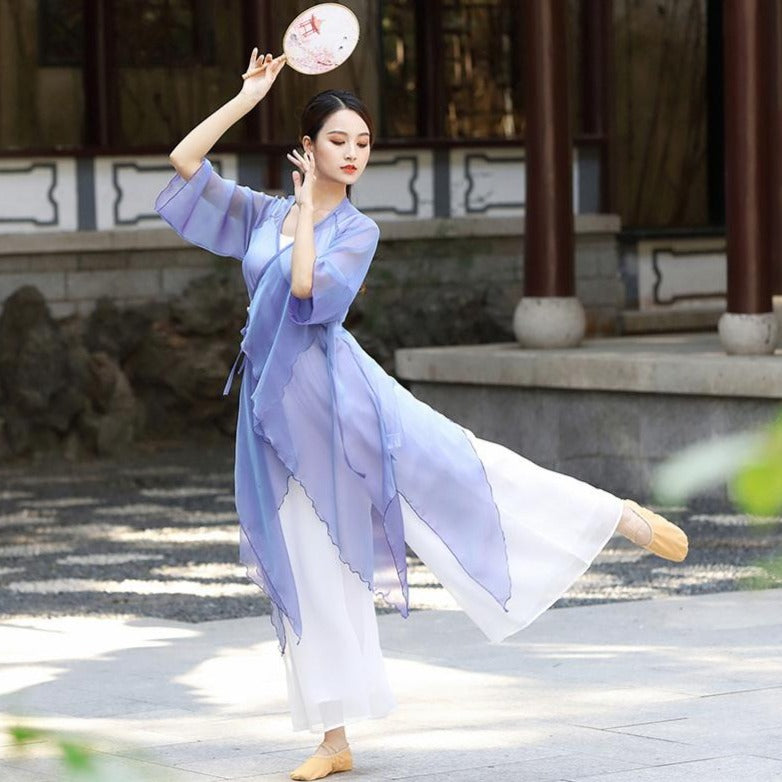 Graceful Chinese Style Yoga Wear Dance Costume Lilac / XL