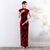 Key Hole Neck Cap Sleeve Velvet Cheongsam Evening Dress