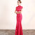 Floral Appliques Lace Full Length Mermaid Cheongsam Evening Dress