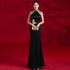 Mandarin Collar Floral Applique Cheongsam Top Spandex Silk Satin Evening Dress