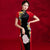 Key Hole Neck Floral Applique Velvet Cheongsam A-line Evening Dress